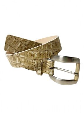 Garuglieri Women's Tan Genuine Leather Croc Embossed Belt Size S Made in Italy